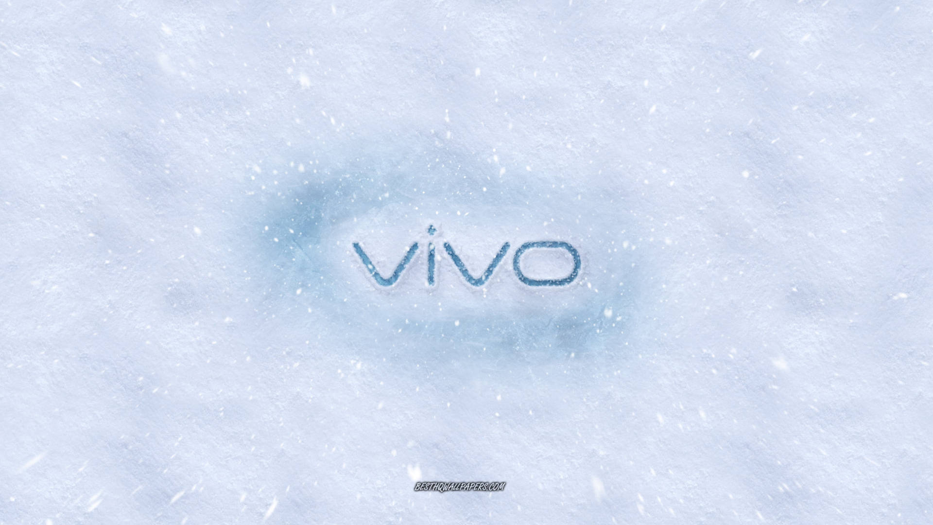 安卓手機 桌布 壁紙 — 「vivo」這個字從柔軟的降雪中浮現，帶有冰藍色的高光。