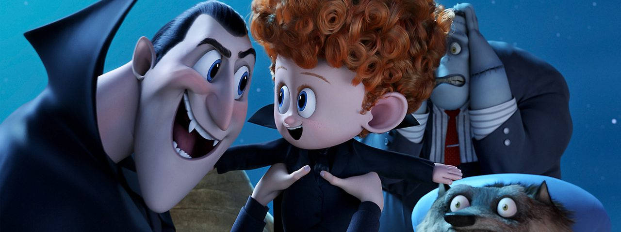 Animated 桌布 壁紙 — Vladimir Dracula 對著一個穿著深色西裝的小孩，在星空藍色背景下愉快地微笑。