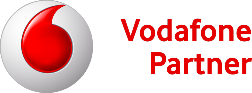 Vodafone 桌布 壁紙 — Vodafone Partner 標誌，白色球體上有紅色旋風，背景為黑色。