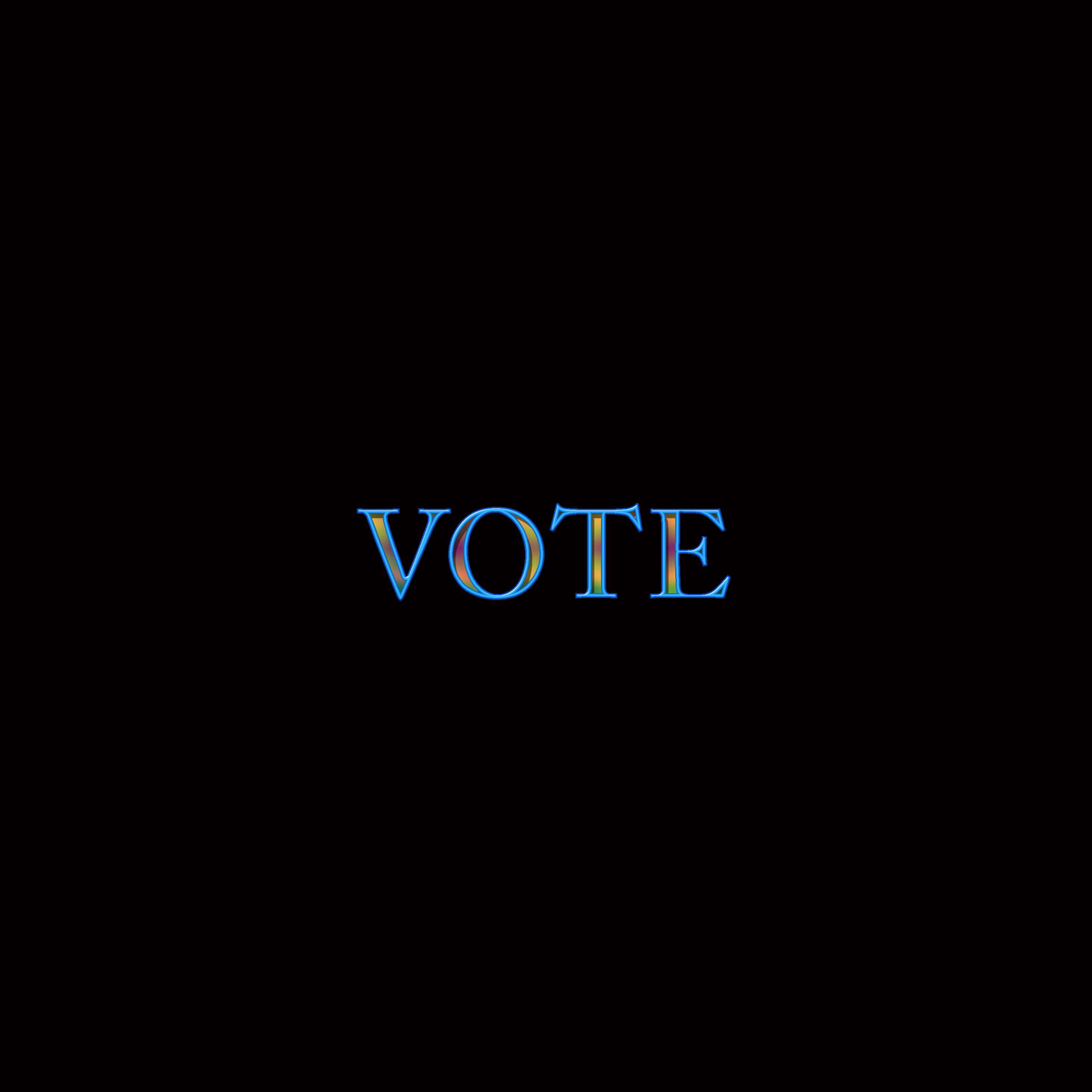 政治 桌布 壁紙 — 「VOTE」一詞在純黑色背景上散發出充滿活力的藍色和紫色漸變光芒。