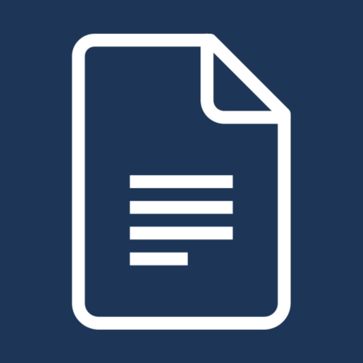 Google Docs 桌布 壁紙 — 一個極簡風格的白色文件圖示，帶有折角和文字行，背景為純海軍藍。