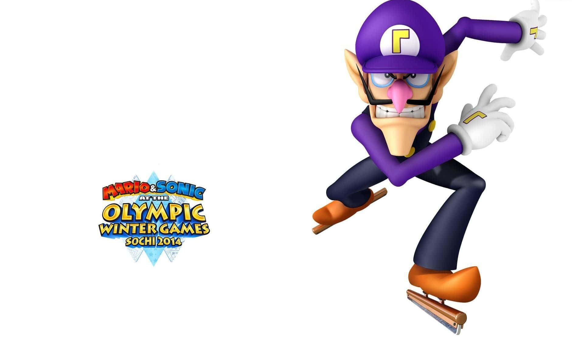 Waluigi 桌布 壁紙 — Waluigi 在《瑪利歐與音速小子 AT 索契冬奧》中的動感溜冰姿勢。