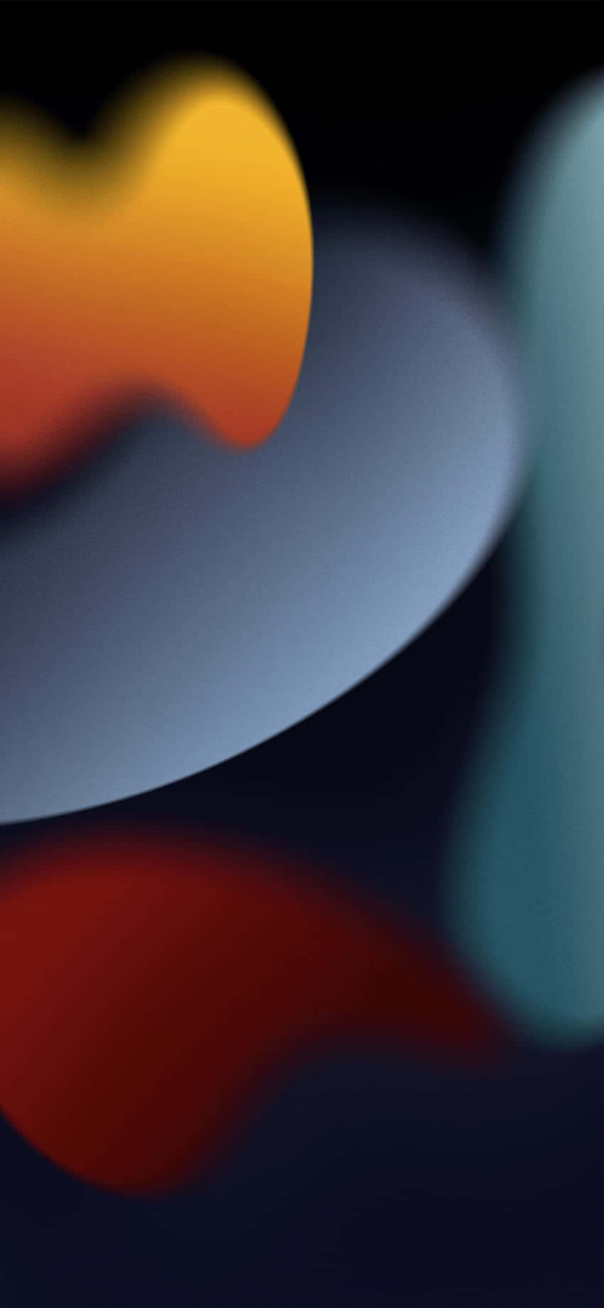  壁紙 — 溫暖橙色、冷藍色和深紅色的柔和發光抽象形狀在深色背景上漂浮。
