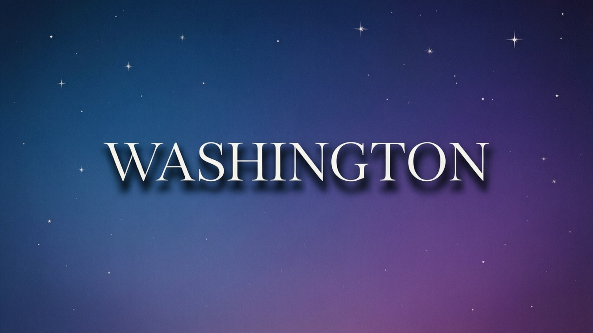 Washington Typographic 壁紙 — 「Washington」這個字以白色襯線字體在充滿閃爍星星的漸變夜空下發光。