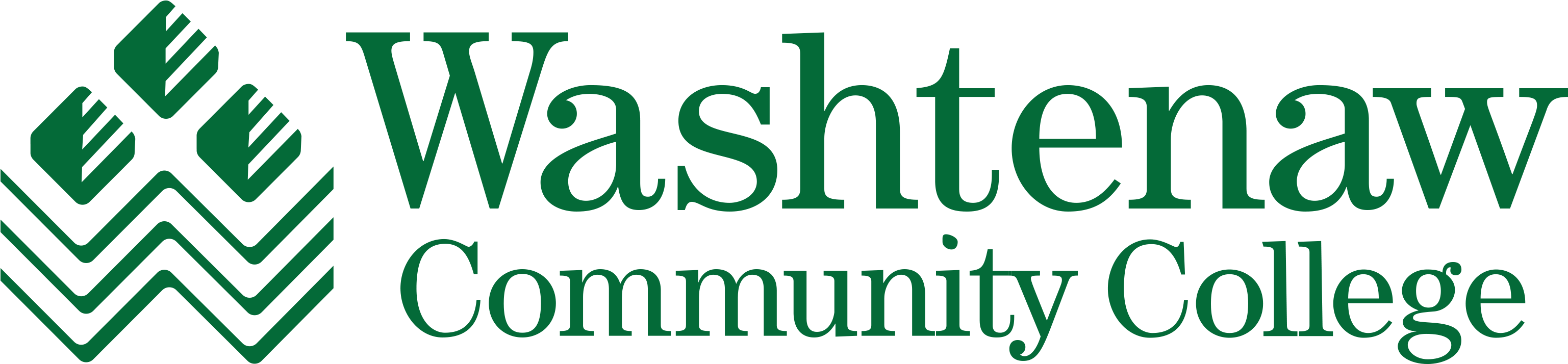 標誌 桌布 壁紙 — Washtenaw Community College 的綠色標誌，在黑色背景上帶有風格化的波浪和方塊圖標。