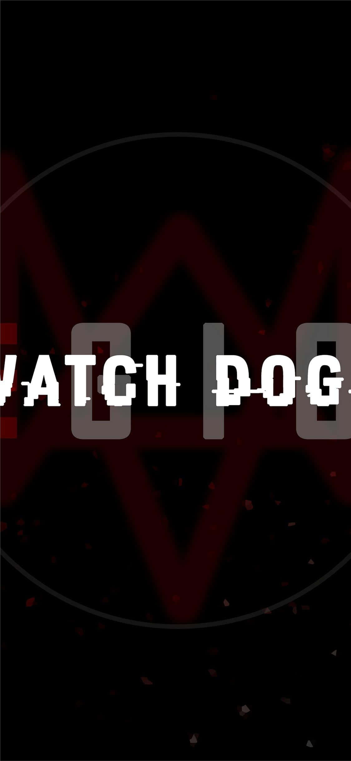 電玩遊戲 桌布 壁紙 — Watch Dogs 標誌在深色背景上以白色發光，搭配紅色幾何形狀和漂浮粒子。