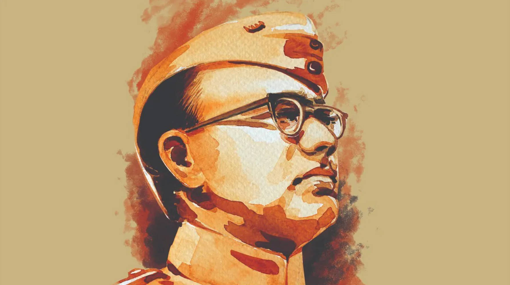 水彩畫像，描繪一位戴軍帽和眼鏡的男士 — 美學藝術 壁紙