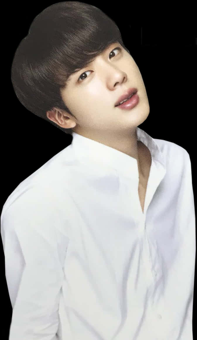身穿白襯衫的年輕男子在黑色背景下向上看 — Bts 壁紙