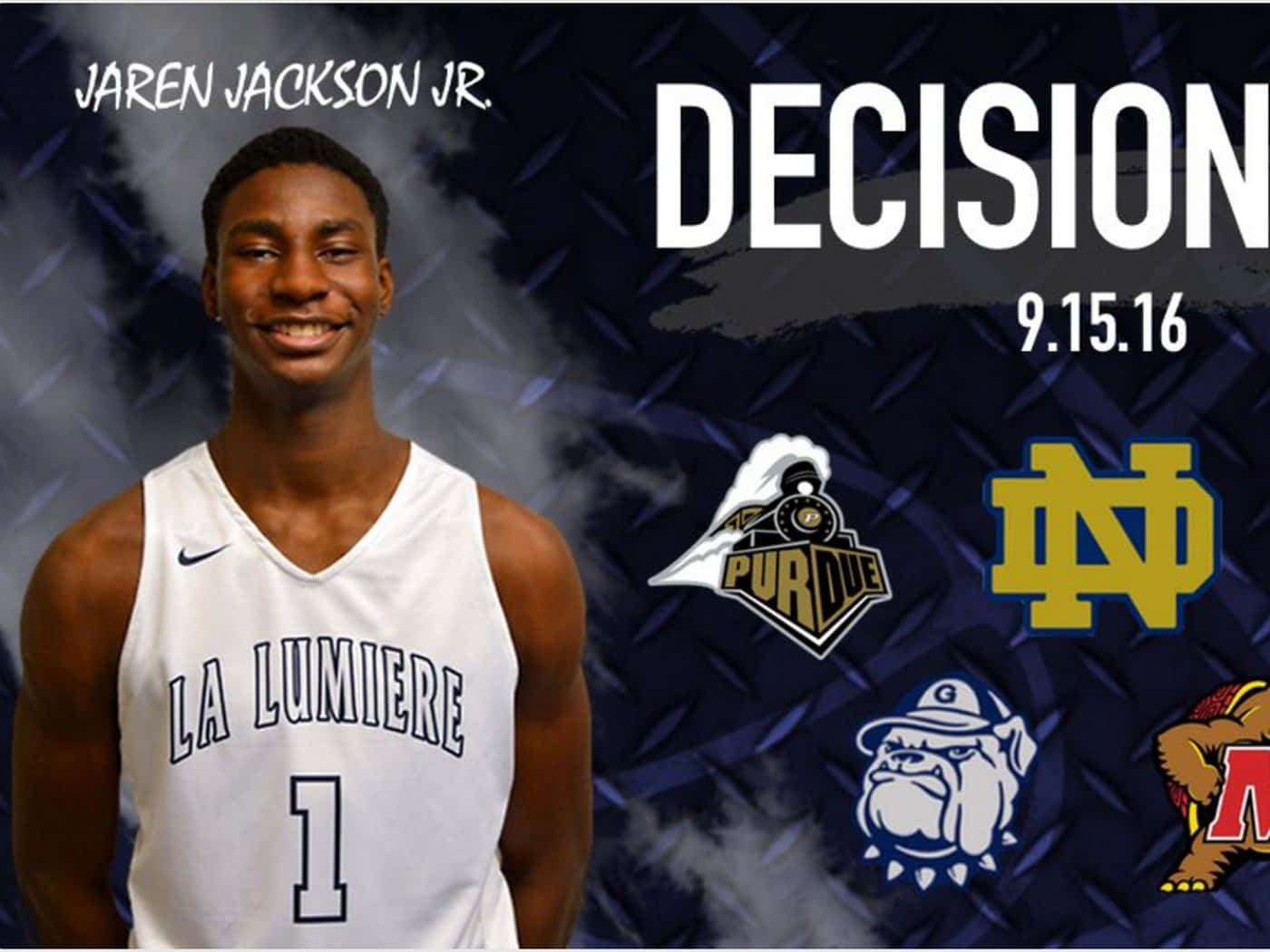 Jaren Jackson Jr.身穿La Lumiere球衣，帶有大學標誌，用於他2016年的決定公告。 — 高清籃球 壁紙