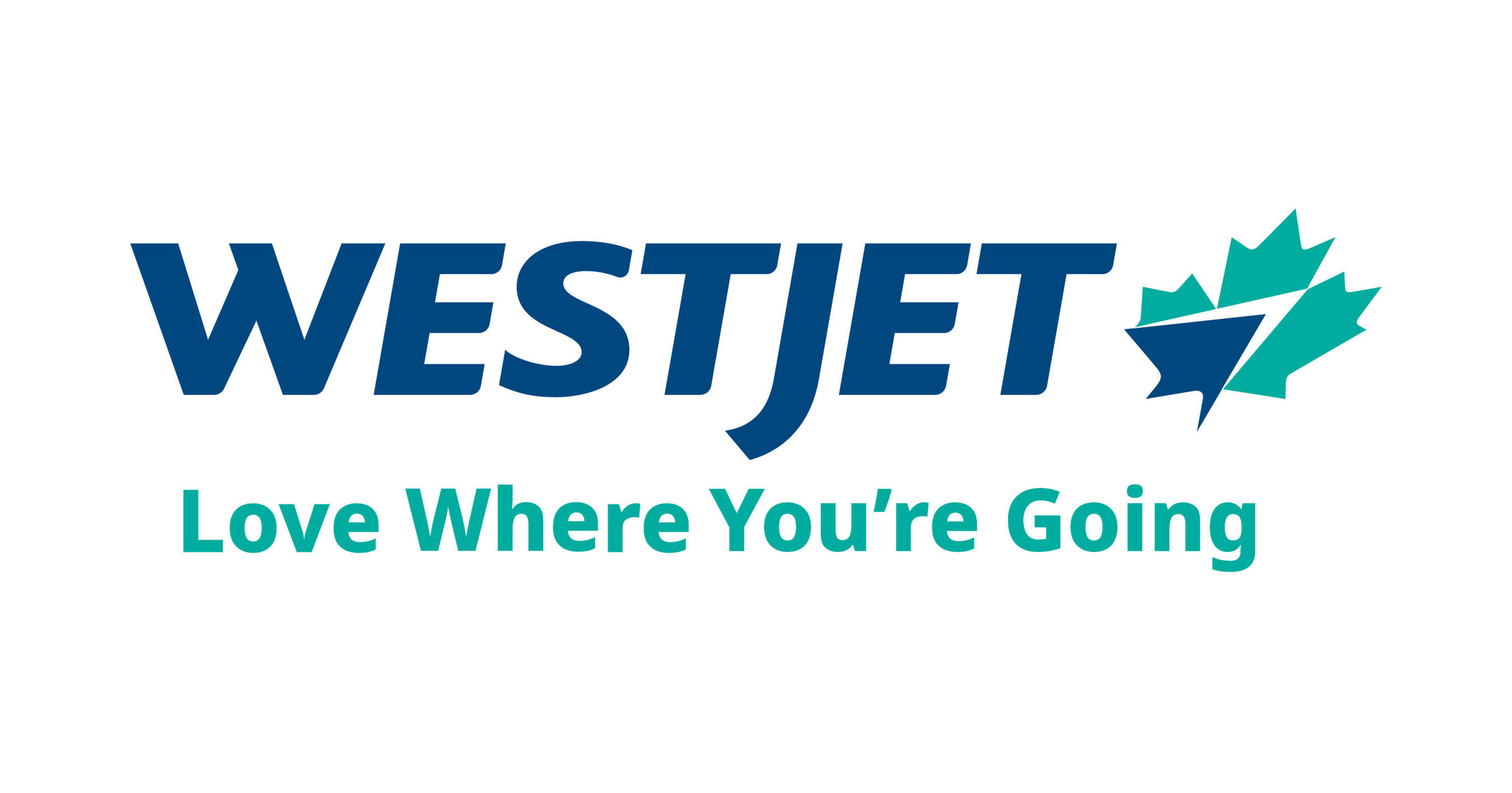 標誌 桌布 壁紙 — WestJet 航空公司標誌，藍色文字和青綠色楓葉在白色背景上。
