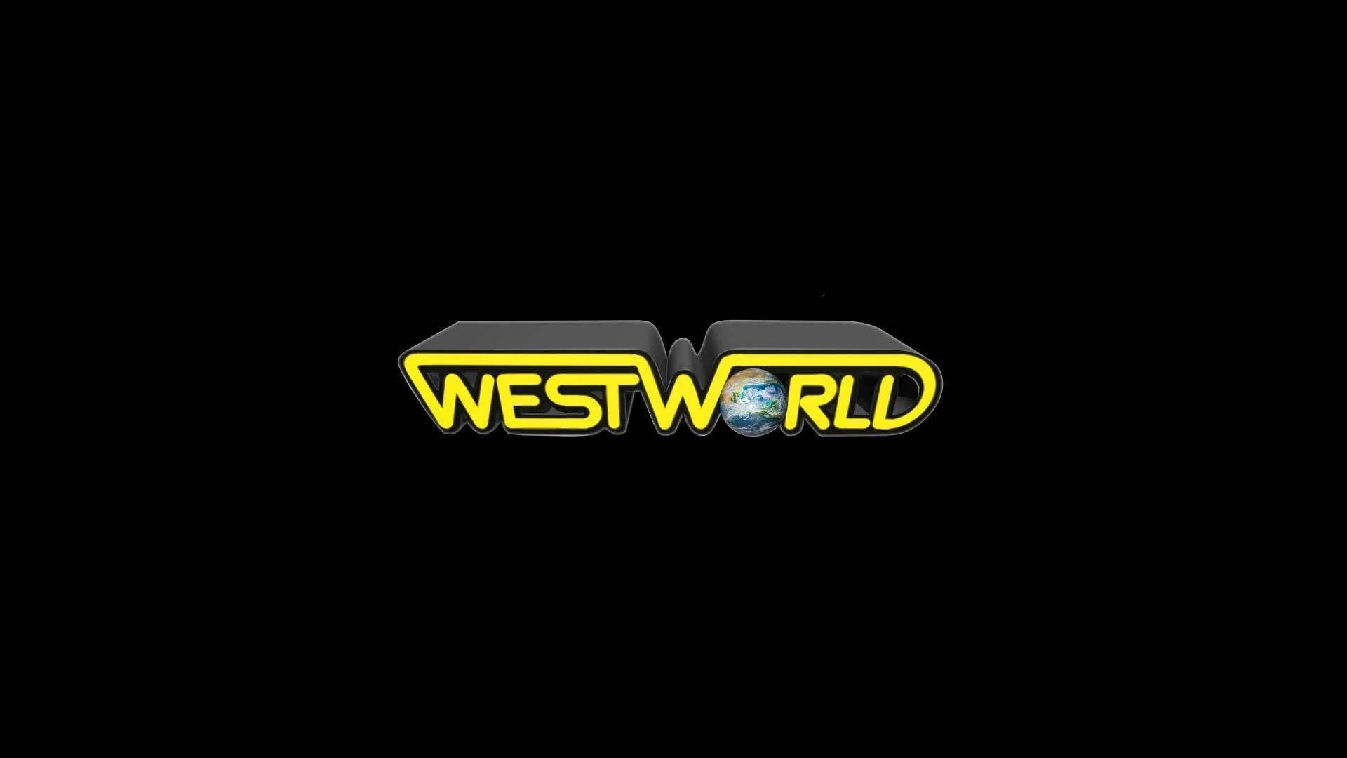 Westworld 桌布 壁紙 — Westworld 標誌在純黑色背景上以醒目的黃色發光，字母W中嵌有一個地球儀。