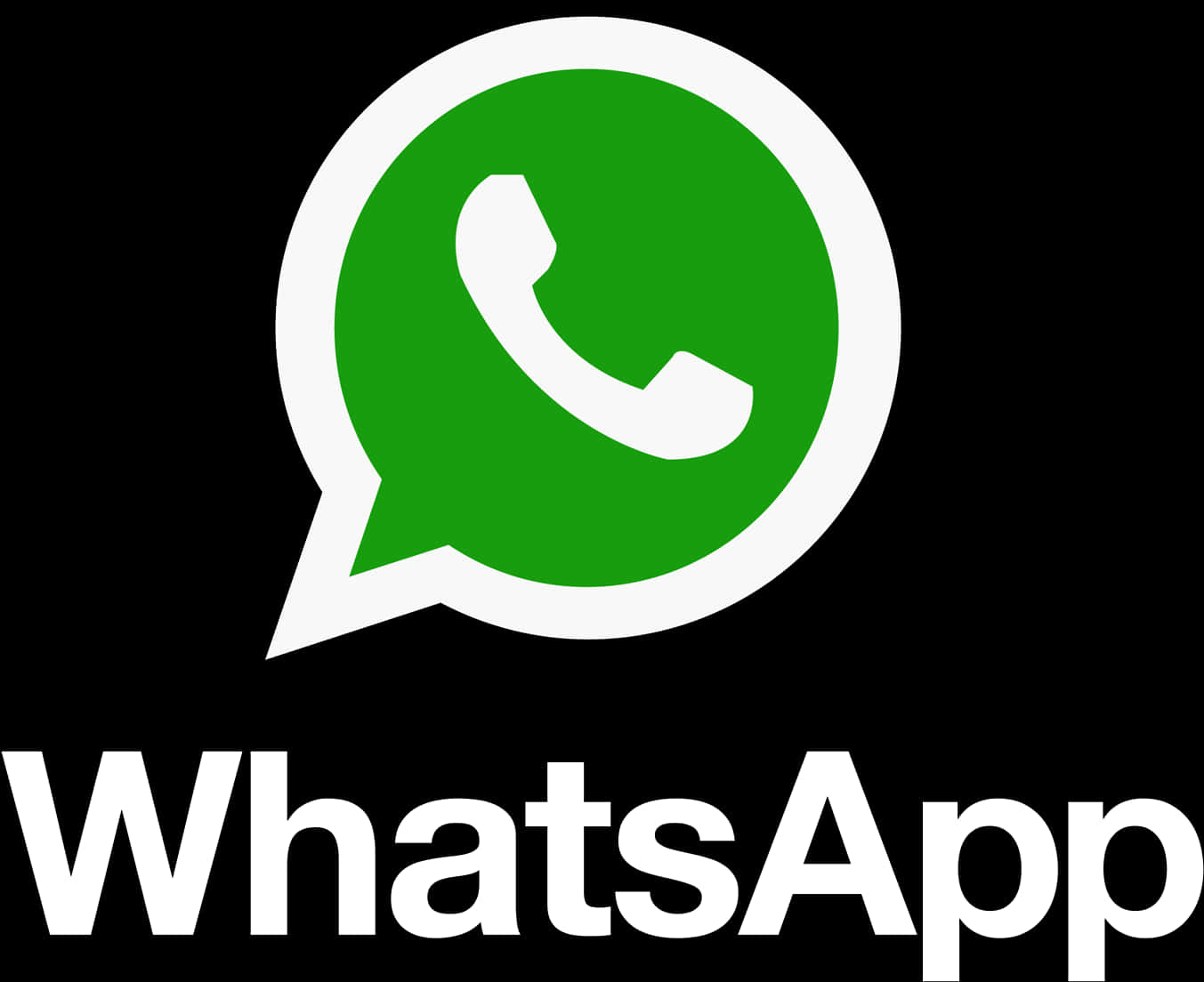 WhatsApp 桌布 壁紙 — WhatsApp 標誌，黑色背景上有一個綠色對話氣泡和白色電話圖標。