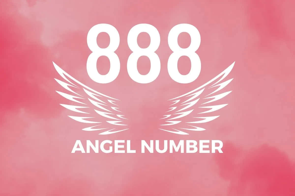  壁紙 — 白色天使數字888，帶翅膀，置於柔和粉紅水彩背景上。