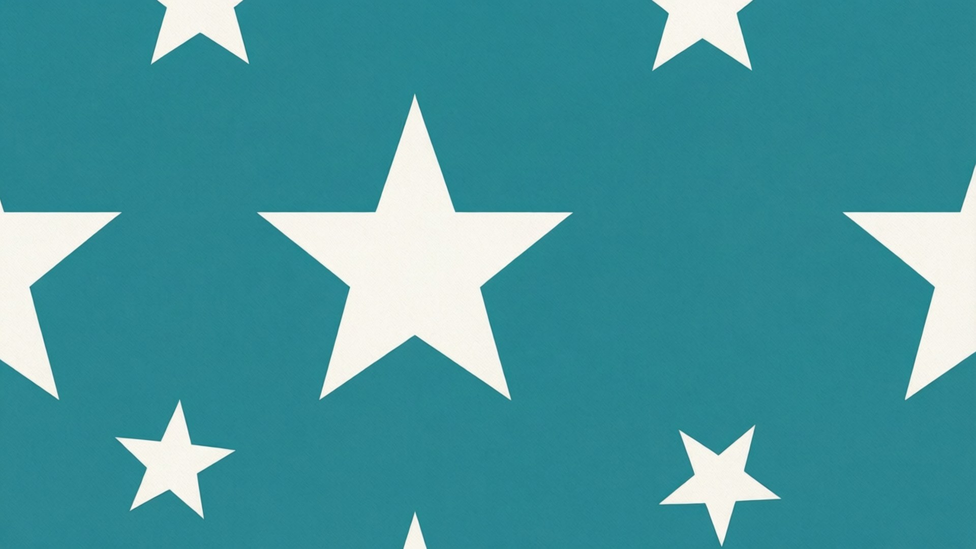 Minimalist Teal Stars 壁紙 — 白色五角星大小不一，在純青色背景上以分散圖案漂浮。