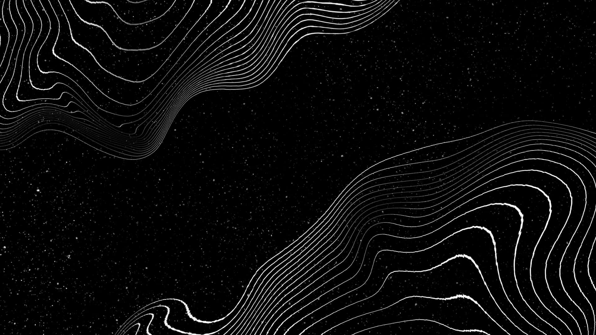  壁紙 — 白色流動的輪廓線在繁星點點的黑色背景上飄移，宛如宇宙地形圖。