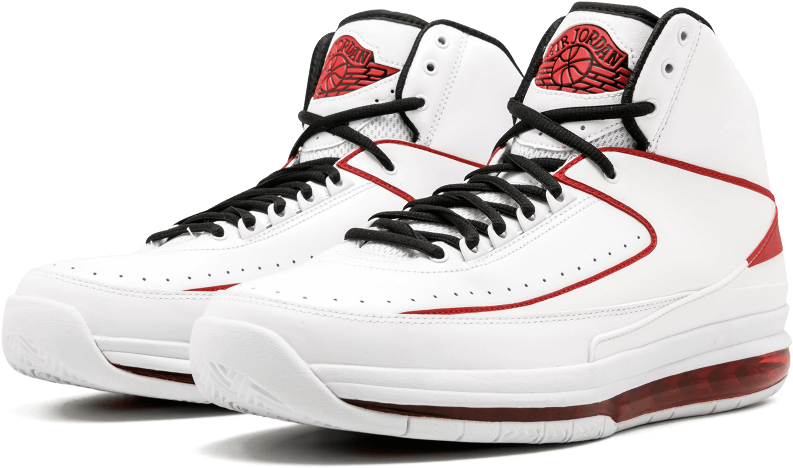 白色Jordan籃球鞋，帶有紅色點綴和黑色鞋帶。 — Jordan 壁紙