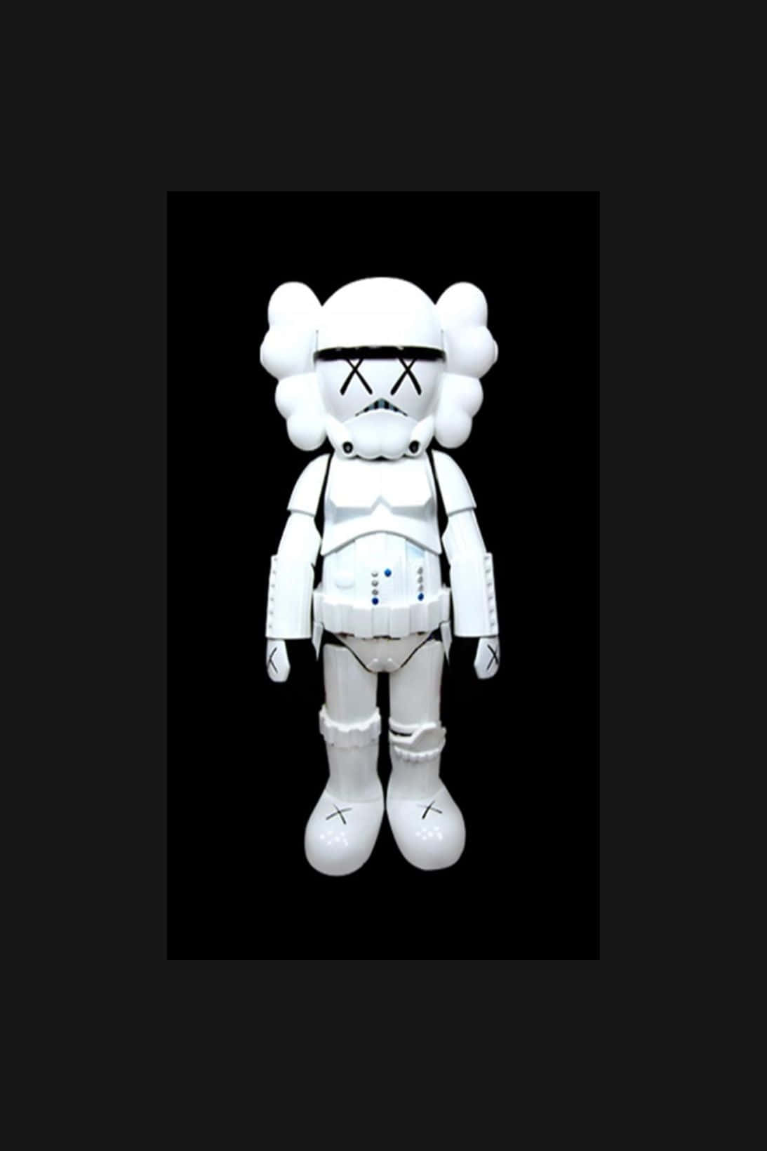 白色KAWS Stormtropper人偶，X形眼睛和雲朵頭髮，黑色背景。 — Kaws 壁紙