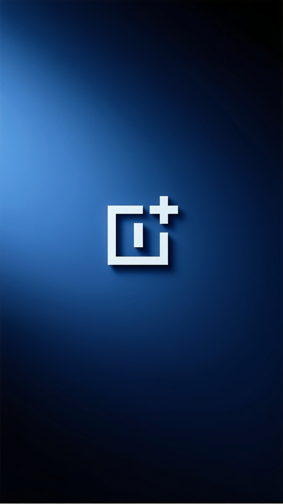 Dark Blue Logo Center 壁紙 — 白色 OnePlus 標誌居中於漸變藍色背景，漸變至黑色。