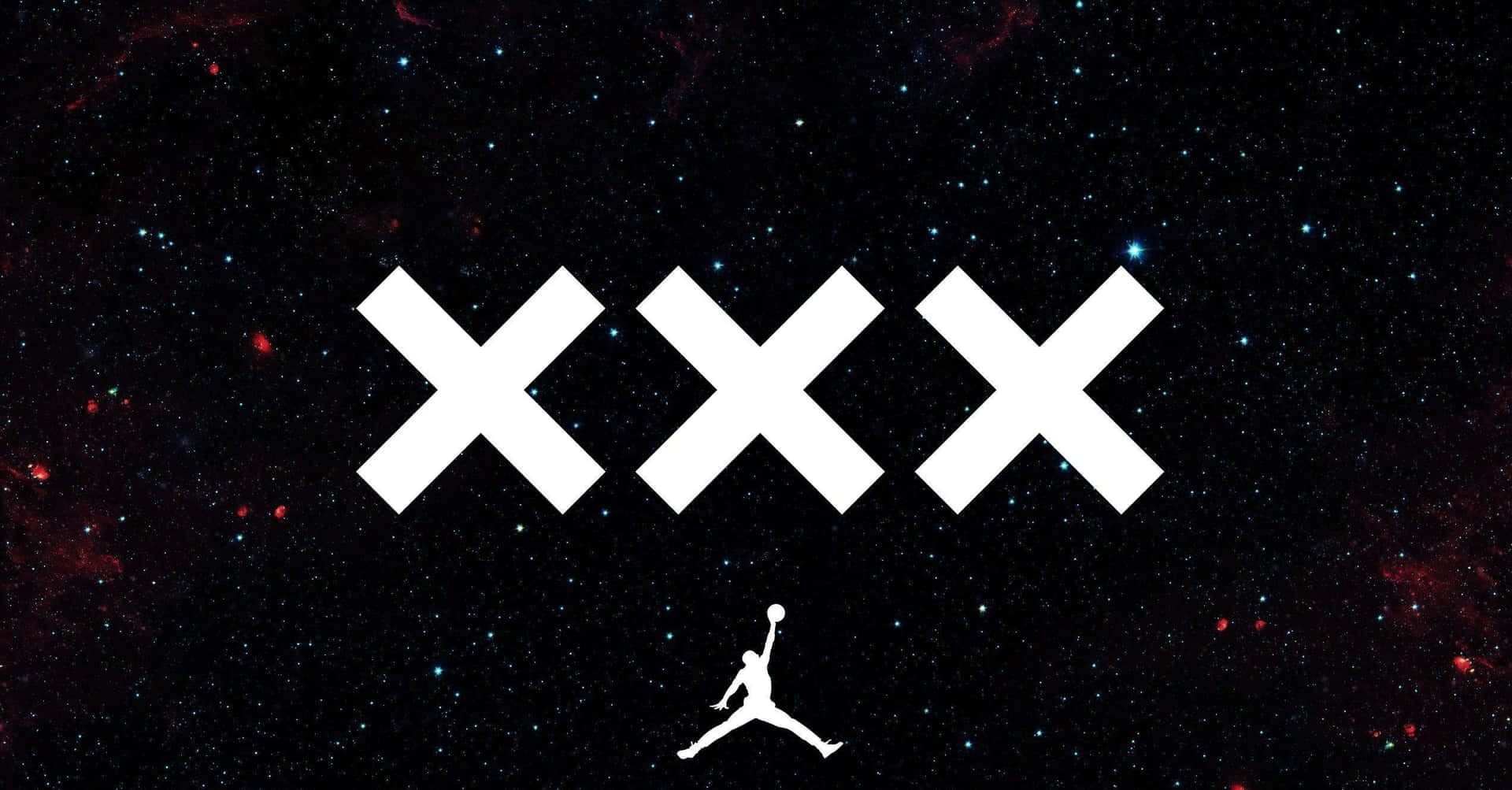 白色XXX符號和Jordan Jumpman標誌在星塵宇宙背景中。 — Air Jordan 壁紙