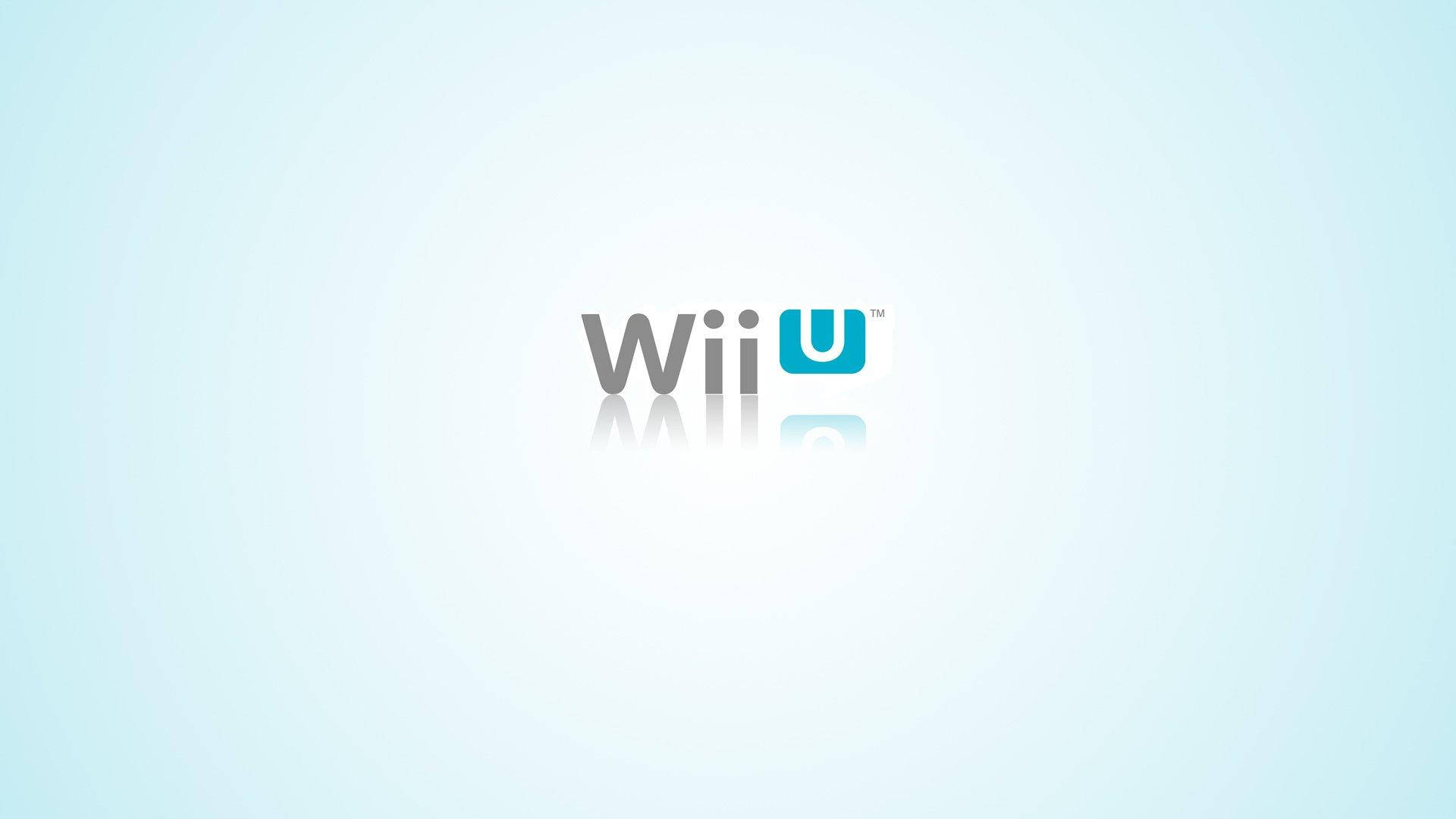 電玩遊戲 桌布 壁紙 — Wii U 標誌居中於柔和漸變淺藍色背景上，下方有微妙的倒影。