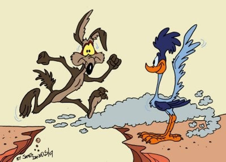 Coyote 桌布 壁紙 — Wile E Coyote 瘋狂地追趕著快速的 Road Runner，在沙漠峽谷中留下一道塵土痕跡。