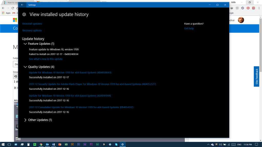 Update 桌布 壁紙 — Windows 10 更新歷程視窗，在桌面螢幕上顯示失敗和成功的功能與品質更新。