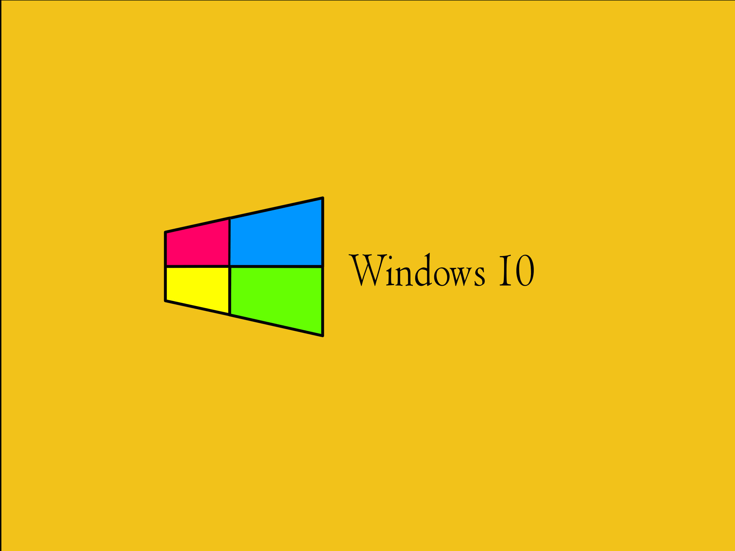 Windows 10 高畫質 桌布 壁紙 — Windows 10 標誌，中央為彩色四格視窗圖示，置於純黃色背景上。