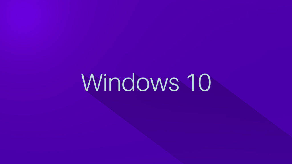 微軟桌面 桌布 壁紙 — Windows 10 標誌，白色文字，在紫色漸層背景上帶有長陰影。
