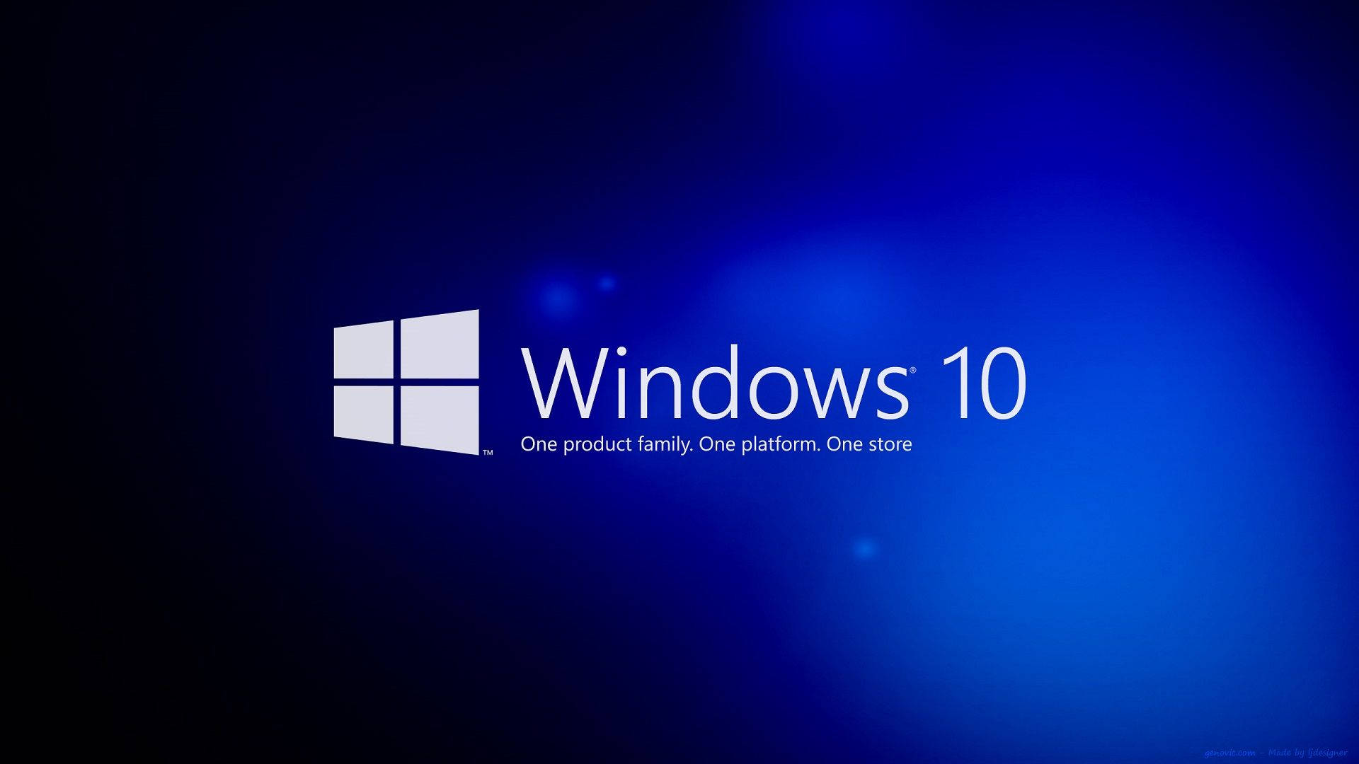Windows 10 高畫質 桌布 壁紙 — Windows 10 標誌以白色文字和視窗圖示居中顯示在帶有柔和光效的漸變藍色背景上。