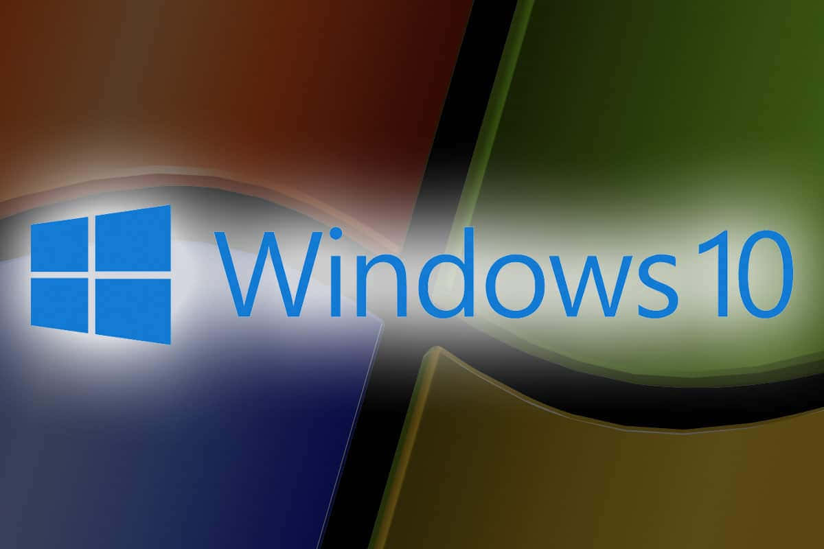 Windows Logo 桌布 壁紙 — Windows 10 標誌在彎曲色彩面板的鮮豔抽象背景上發光。