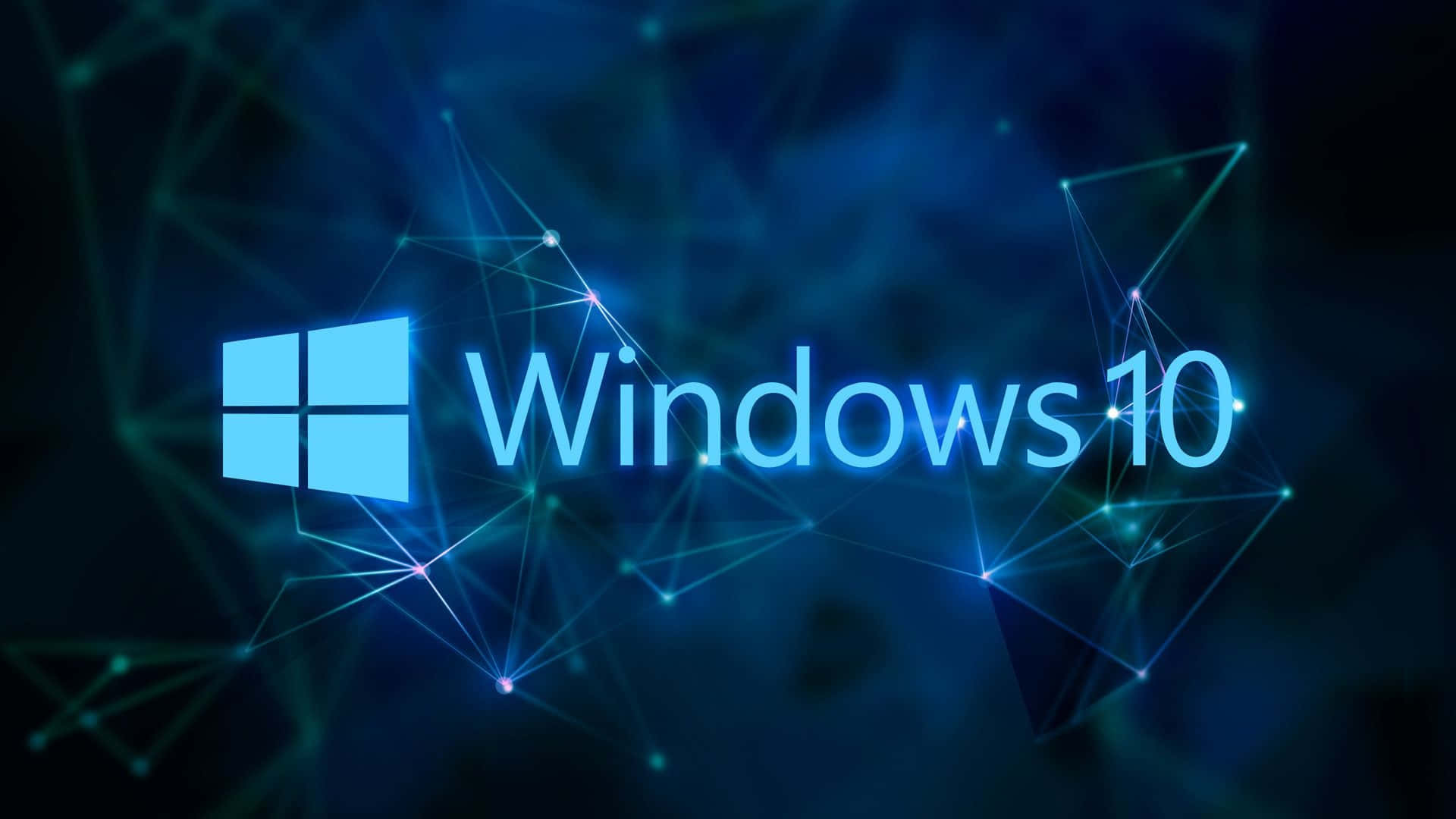 Visuals 桌布 壁紙 — Windows 10 標誌在由連接點和線條組成的深色數位網路背景下發出鮮豔的藍色光芒。