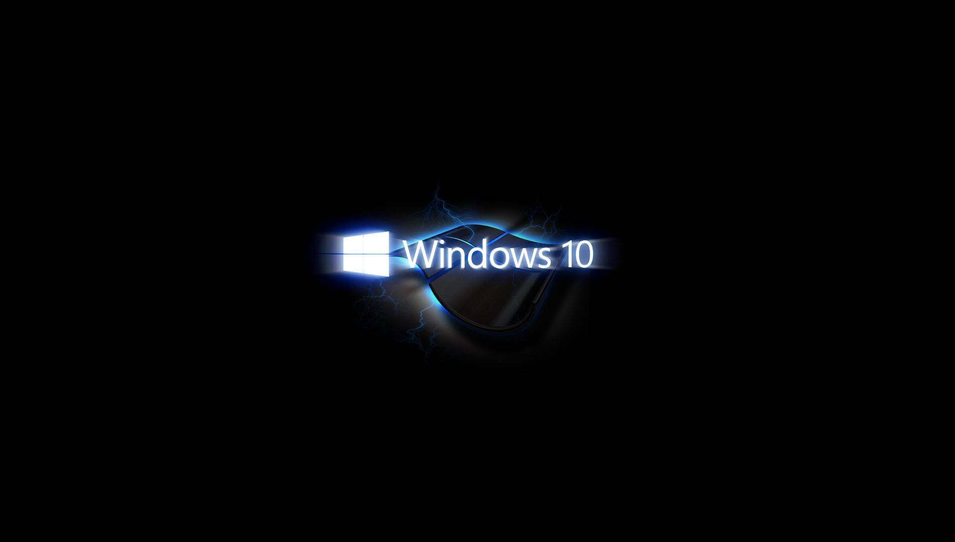 black windows 10 HD 桌布 壁紙 — Windows 10 標誌在黑色背景上發出電光藍色閃電的光芒。
