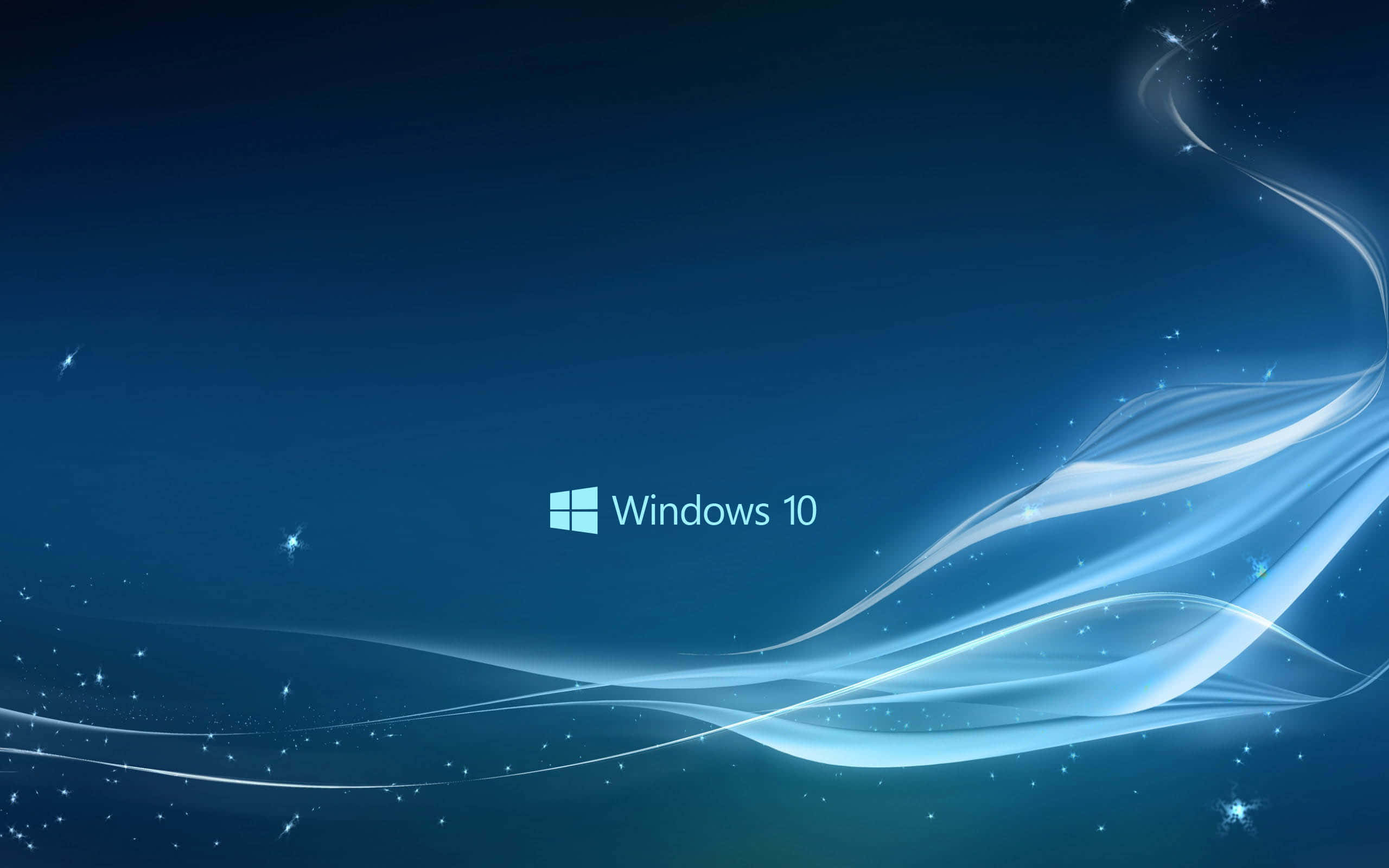 Windows 10 標誌，帶有流動的白色波浪和星形火花，位於藍色漸變背景上。 — Windows 10 GIF 壁紙