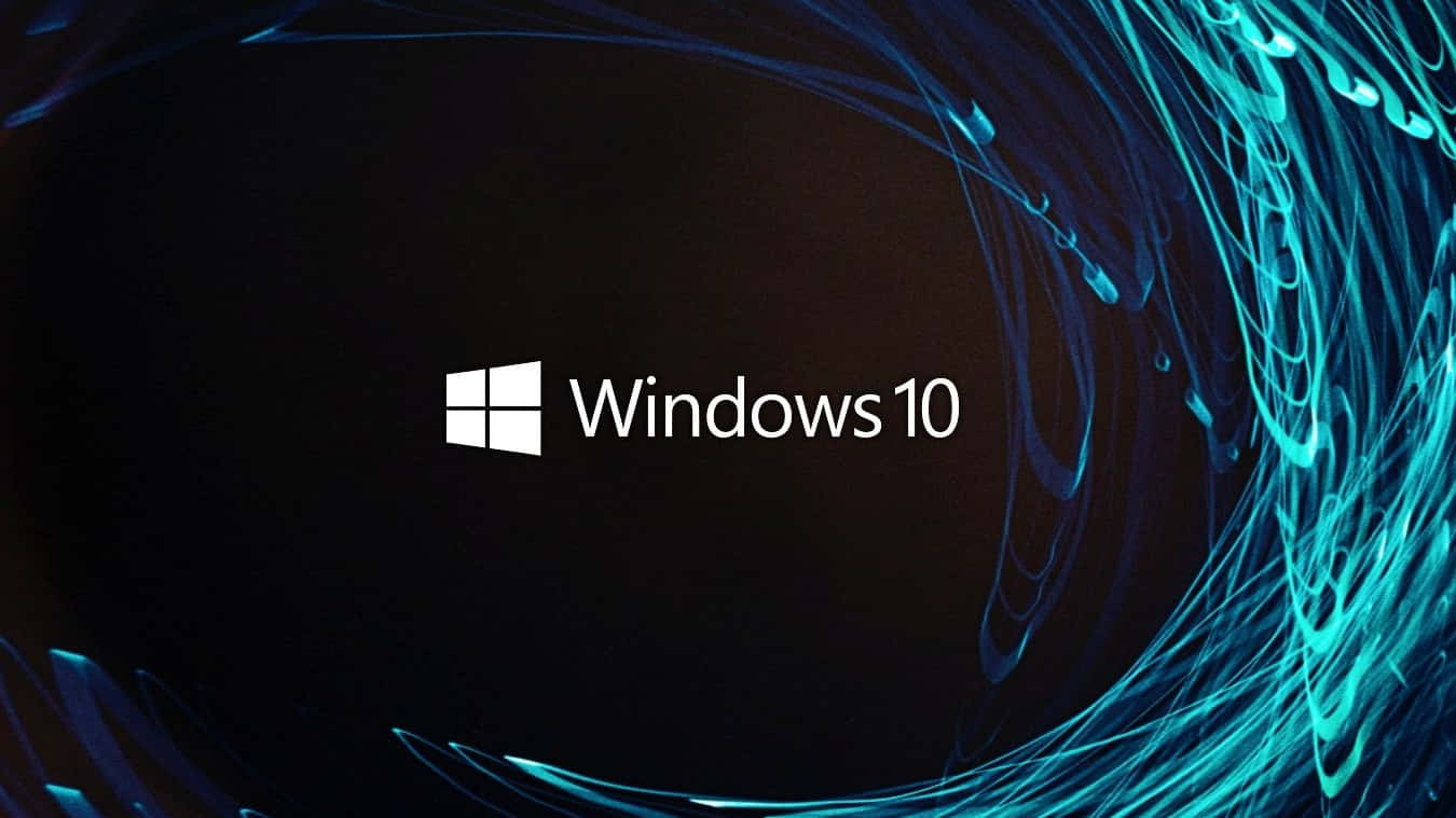 Windows 桌布 壁紙 — Windows 10 標誌居中於深色背景上，發光的藍色抽象漩渦形成圓形框架。