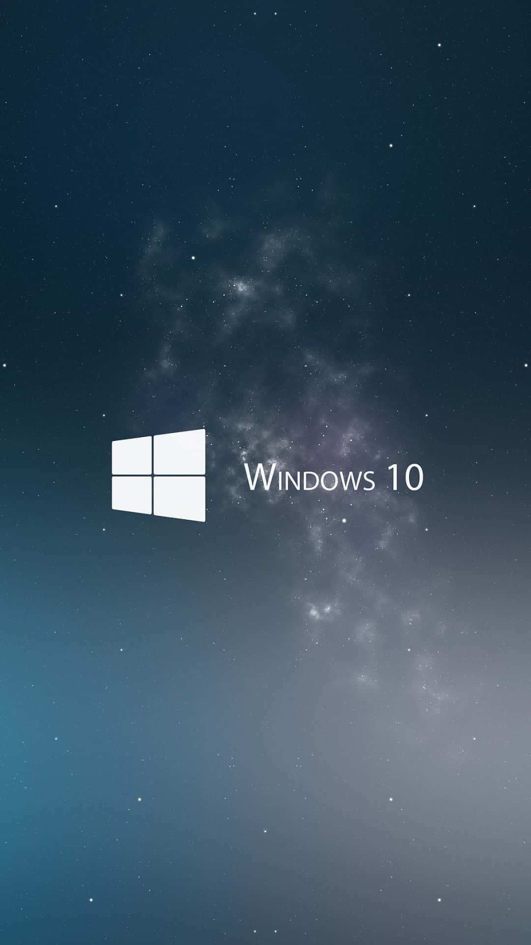 桌布 壁紙 — Windows 10 標誌漂浮在星空宇宙背景上，伴隨著旋轉的星雲和深藍色漸變。