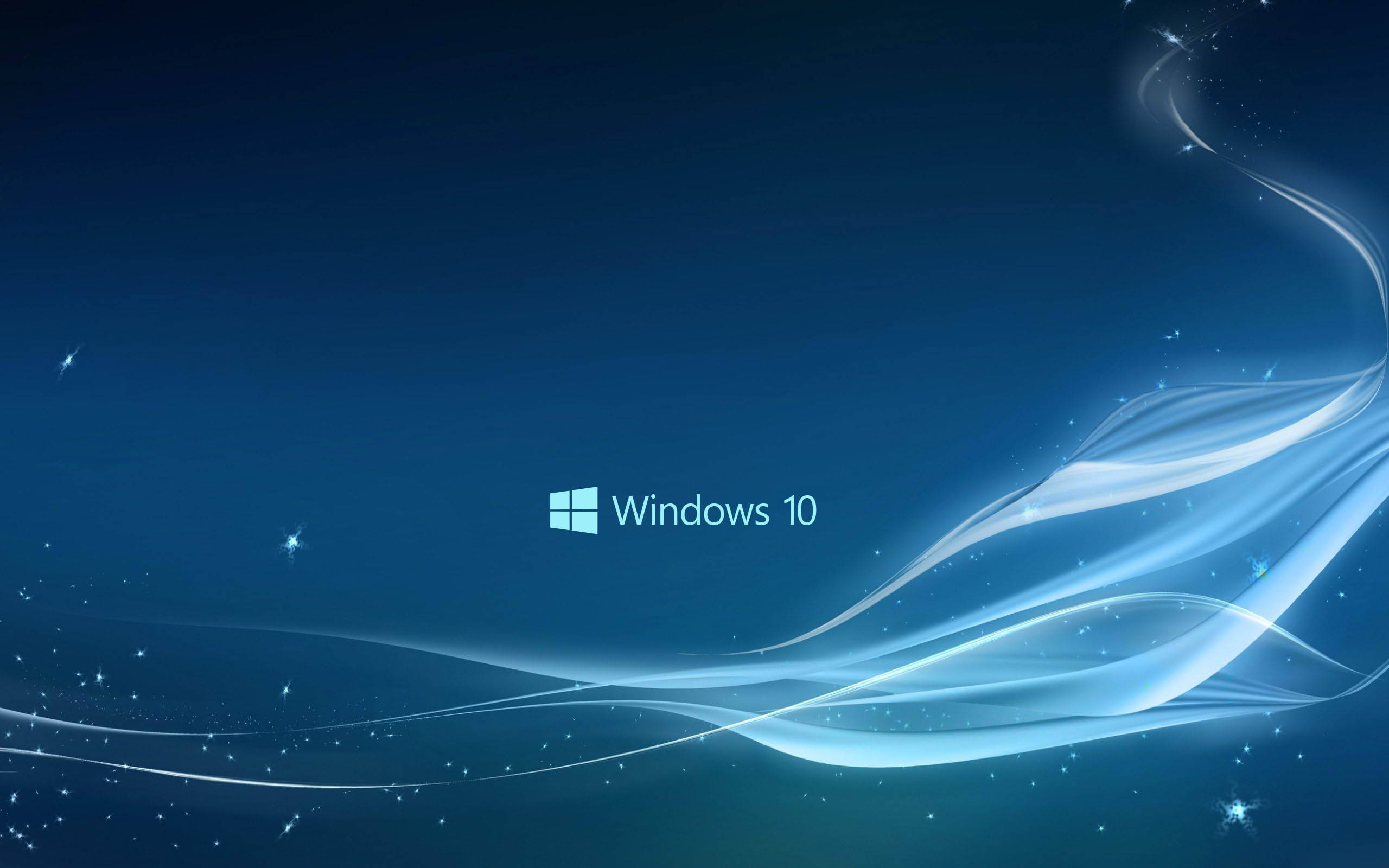Windows 10 桌布 壁紙 — Windows 10 標誌置於深藍色背景中央，帶有發光的白色波形和閃爍的星星。