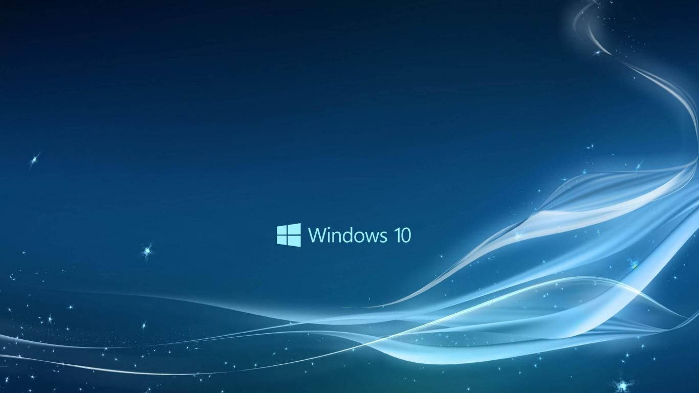 Windows 10 高畫質 桌布 壁紙 — Windows 10 標誌置於深藍色背景中央，帶有發光的白色波形和閃爍的星星。