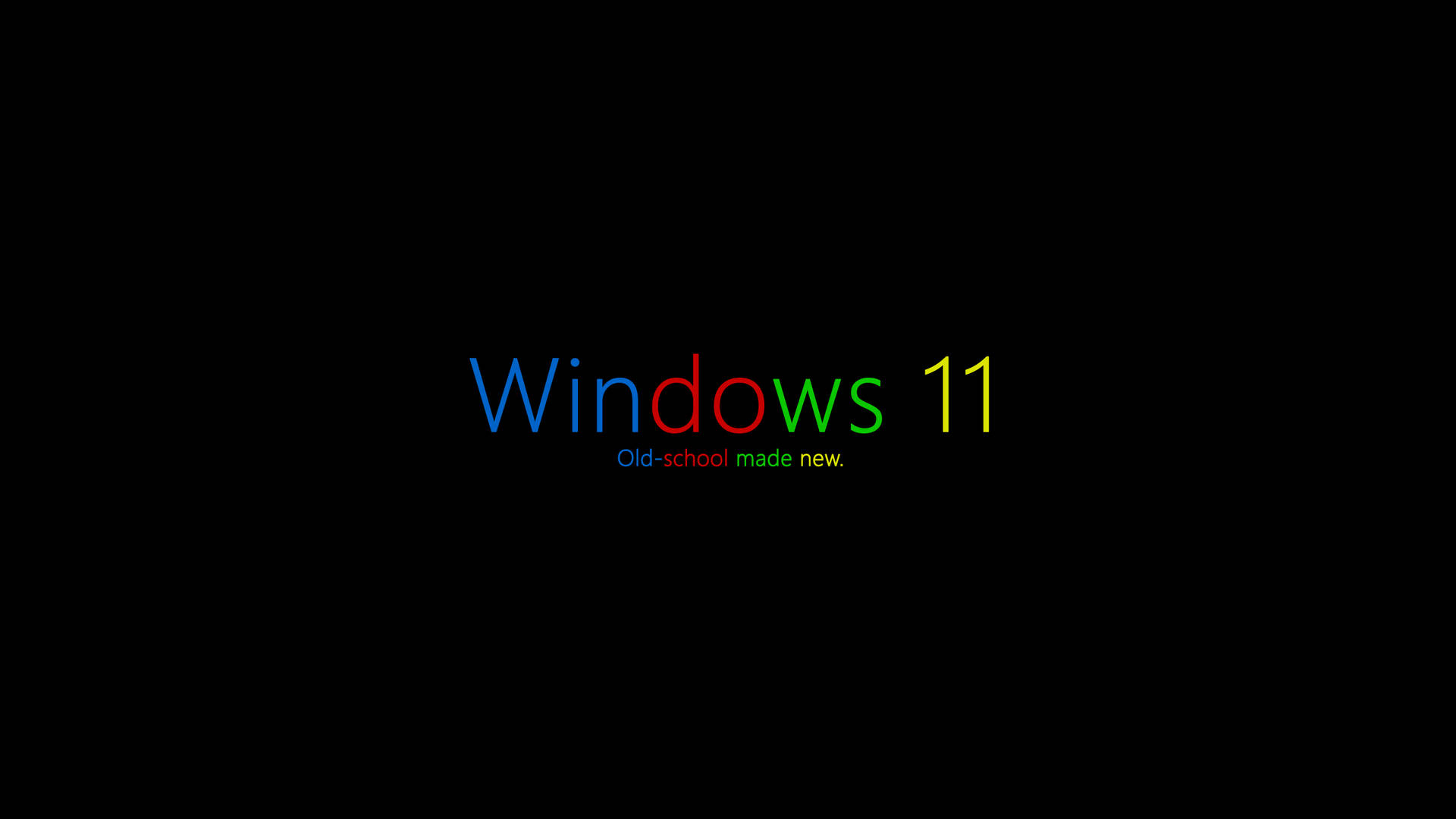 Windows 11 標誌，黑色背景上帶有彩色字體。 — Windows 11 壁紙