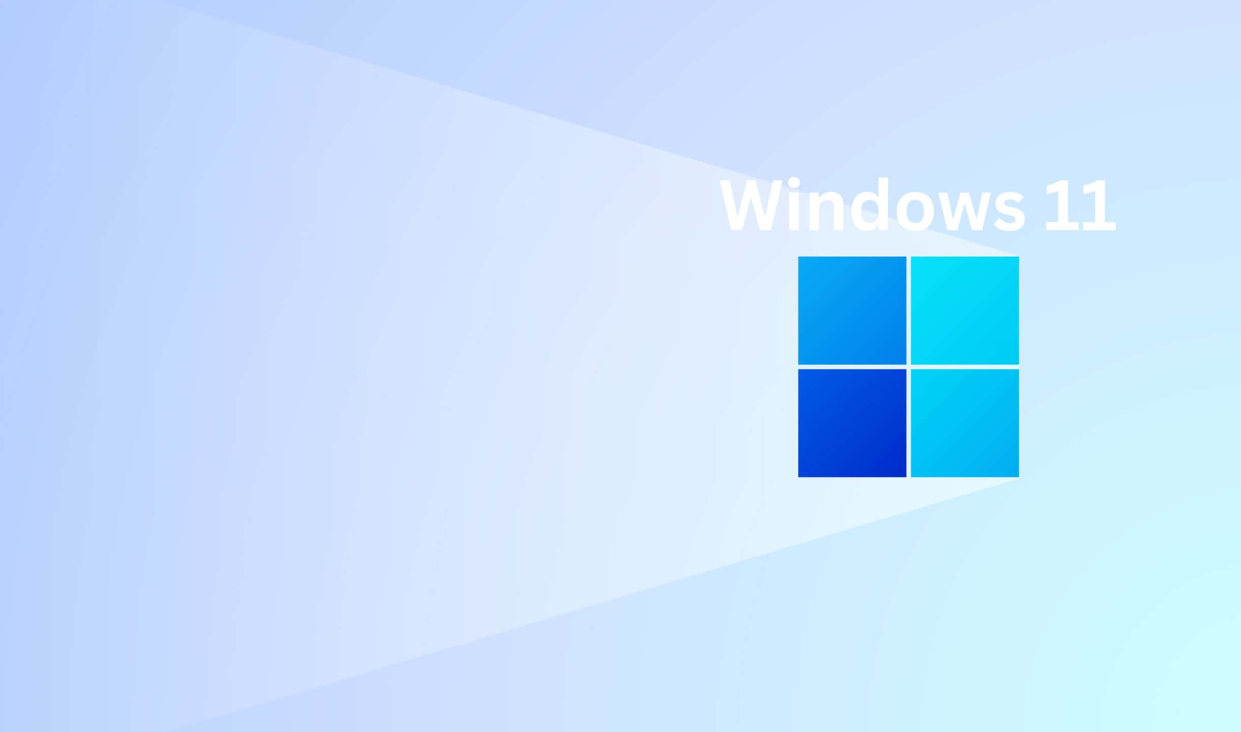 Windows 11 桌布 壁紙 — Windows 11 標誌，包含四個藍色方塊和白色文字，位於柔和漸變藍色背景上。