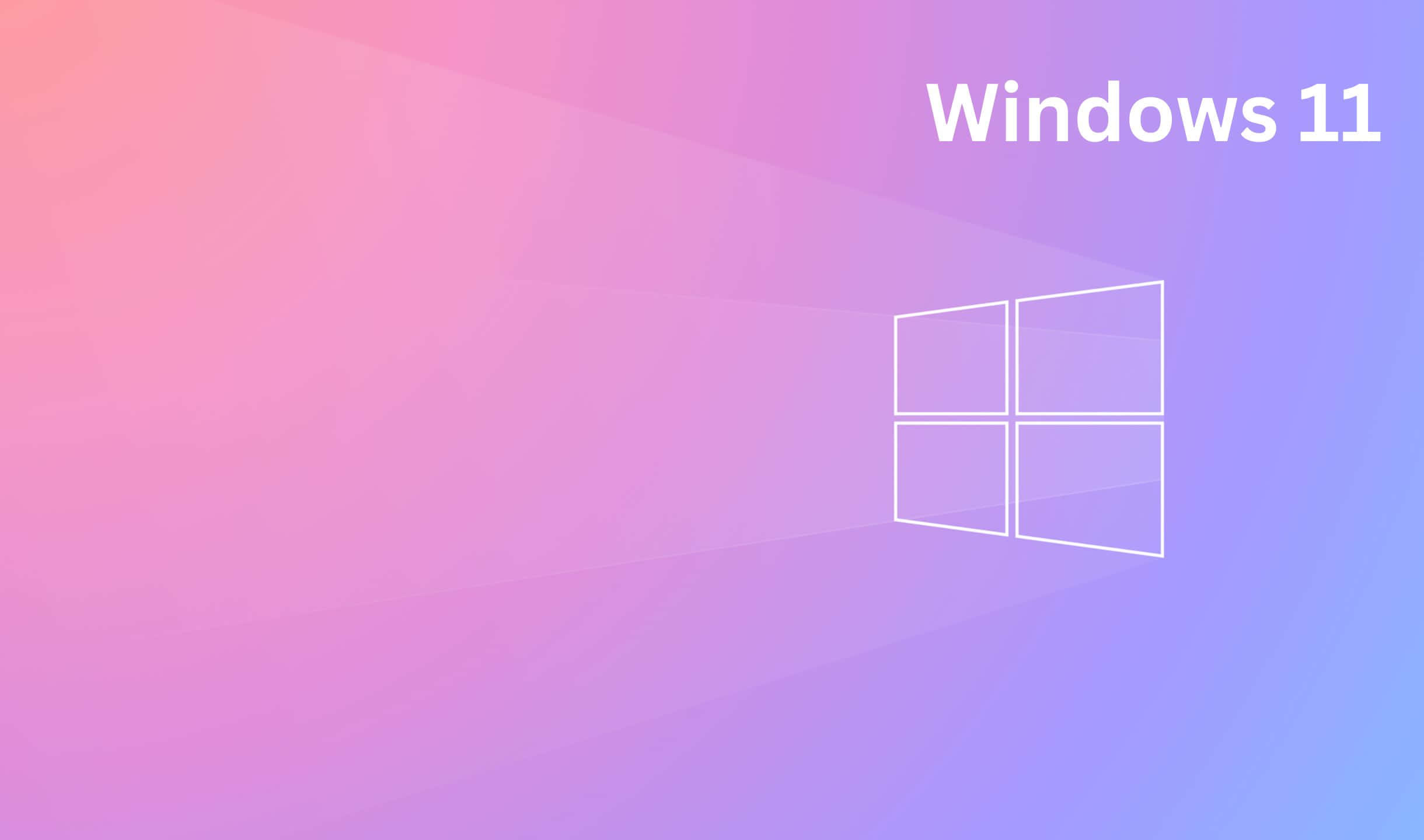 Windows 11 桌布 壁紙 — Windows 11 標誌以白色線條呈現，背景為柔和粉紅到紫色漸變。
