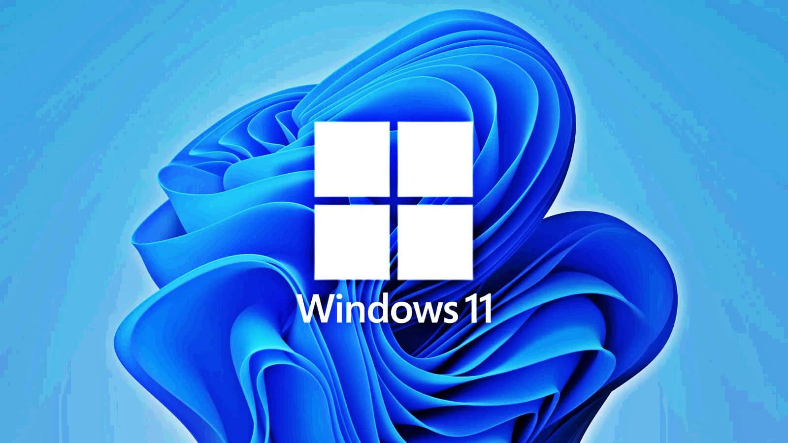 Update 桌布 壁紙 — Windows 11 標誌居中於動態藍色抽象漩渦背景上。