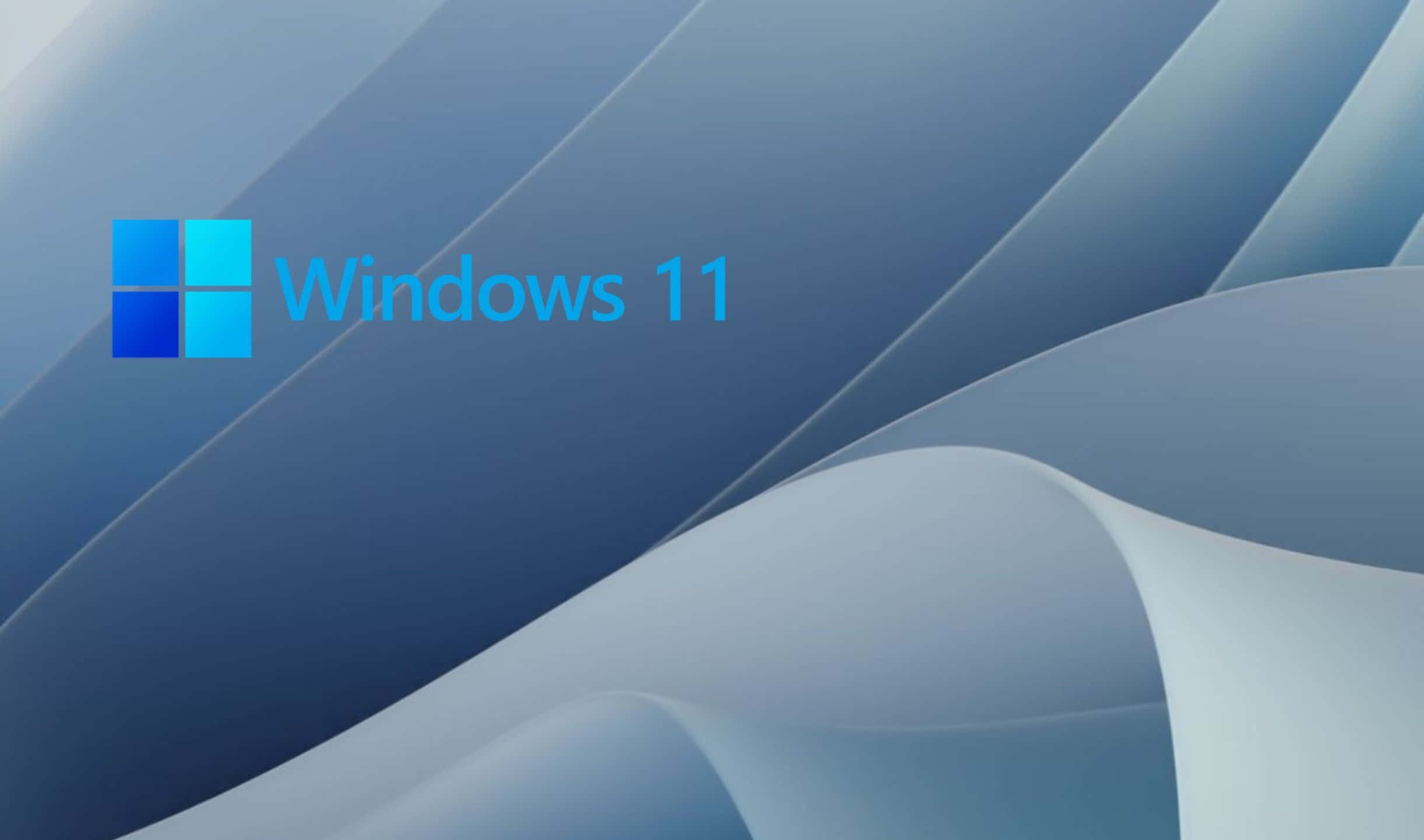 Windows 11 桌布 壁紙 — Windows 11 標誌漂浮在流暢的藍白波浪時尚抽象背景上。