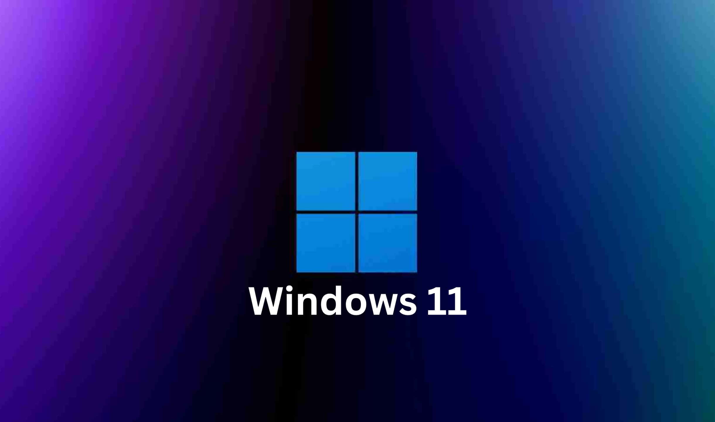 Windows 11 桌布 壁紙 — Windows 11 標誌置中於紫色、藍色和黑色的漸變背景上，帶有對角線條紋。