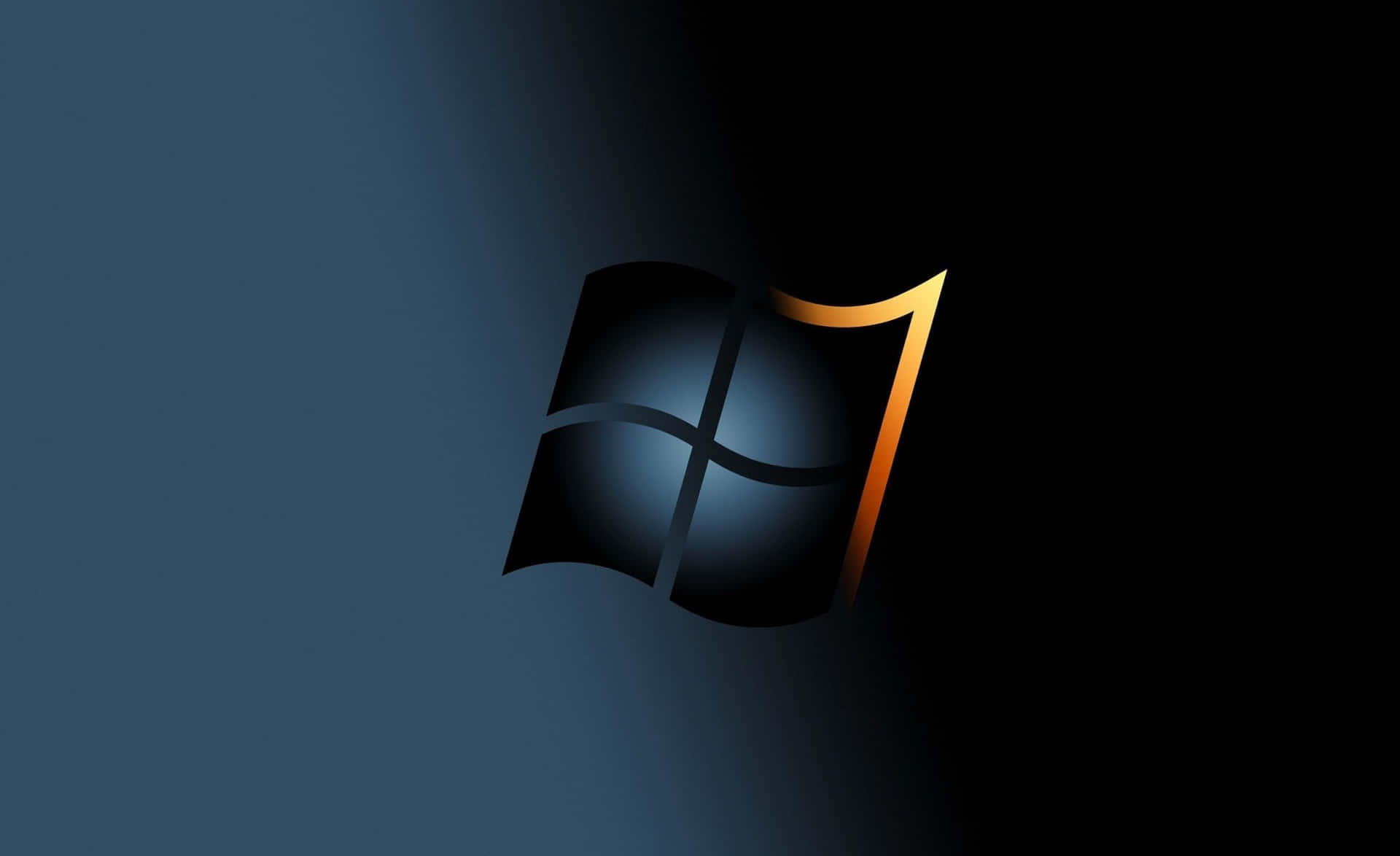 Windows 7 標誌在深藍色漸層背景上帶有金色高光。 — 主題 壁紙