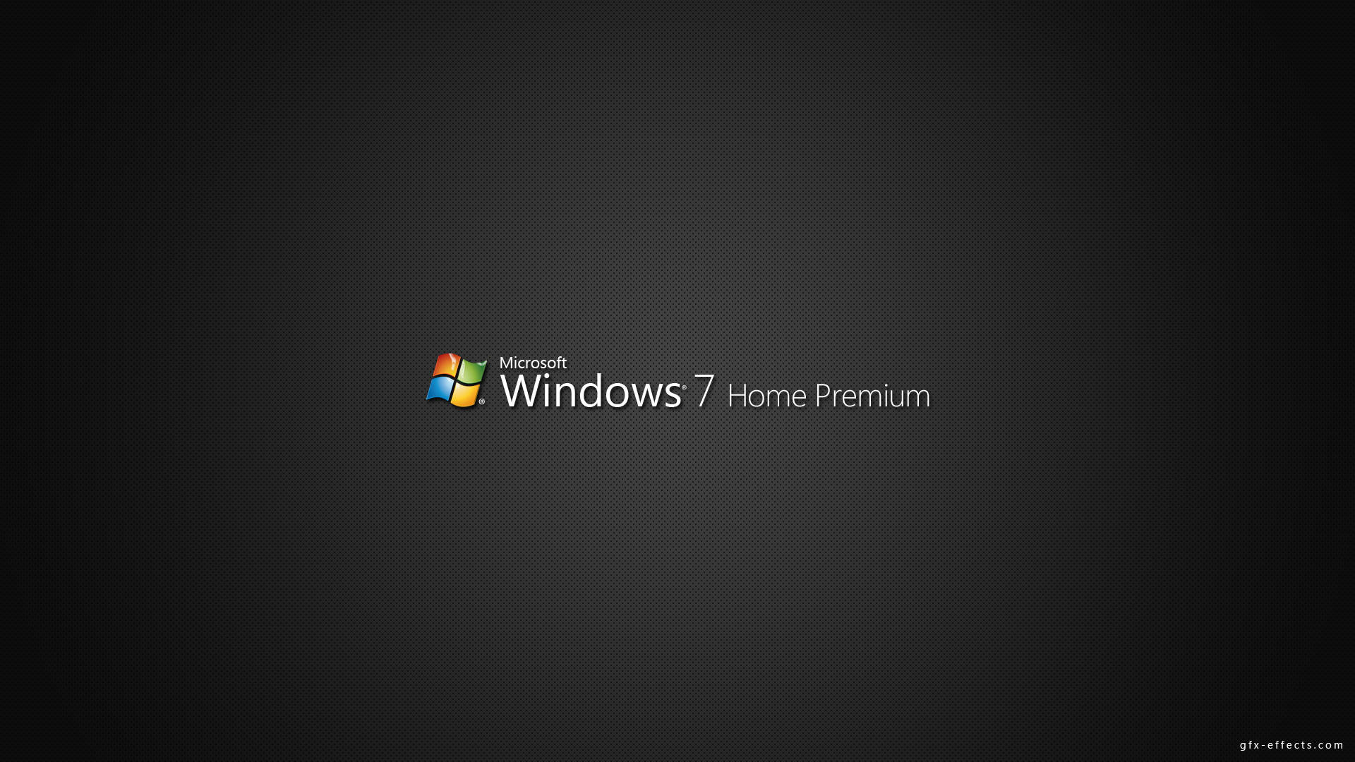 Microsoft Desktop 桌布 壁紙 — Windows 7 Home Premium 標誌居中顯示在深色紋理漸變背景上。