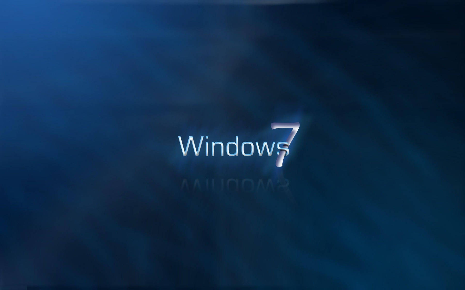 Windows 7 標誌在藍色抽象背景上帶有發光文字。 — Windows 7 壁紙
