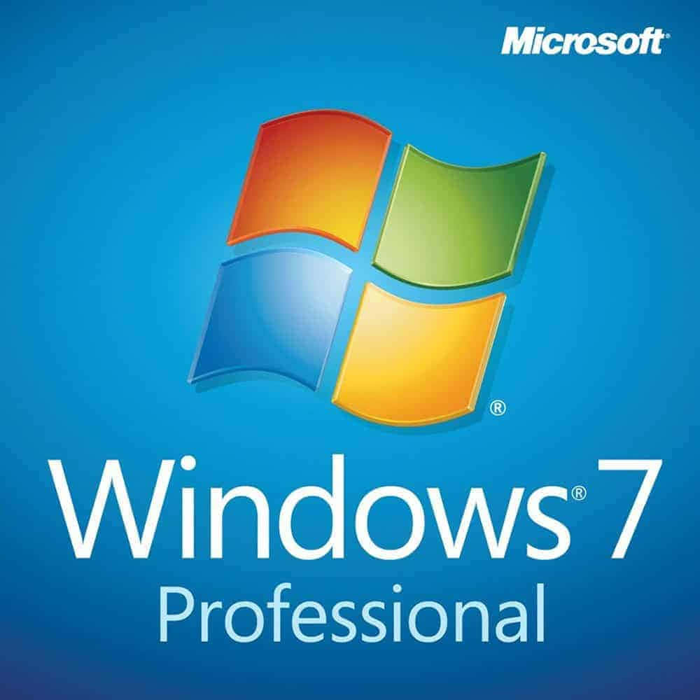 Windows 7 Professional 標誌，藍色背景上有四個彩色窗格。 — Windows 7 壁紙