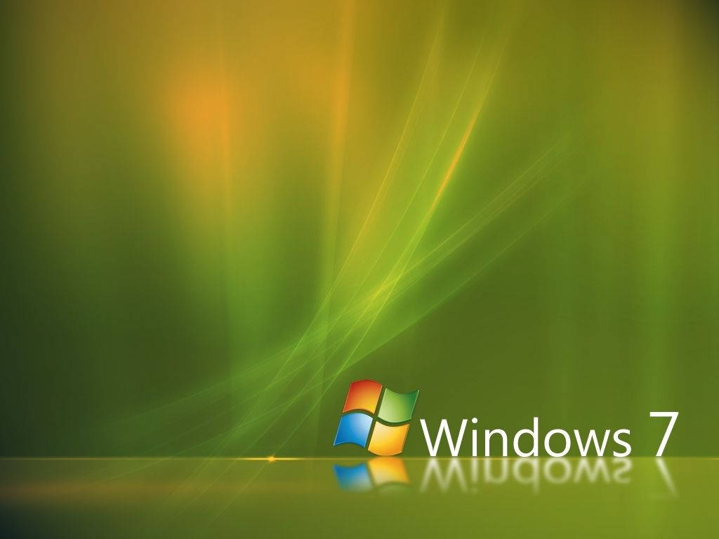 Windows 10 桌布 壁紙 — Windows 7 標誌在帶有反射的綠色漸變背景上發出彩色光線。