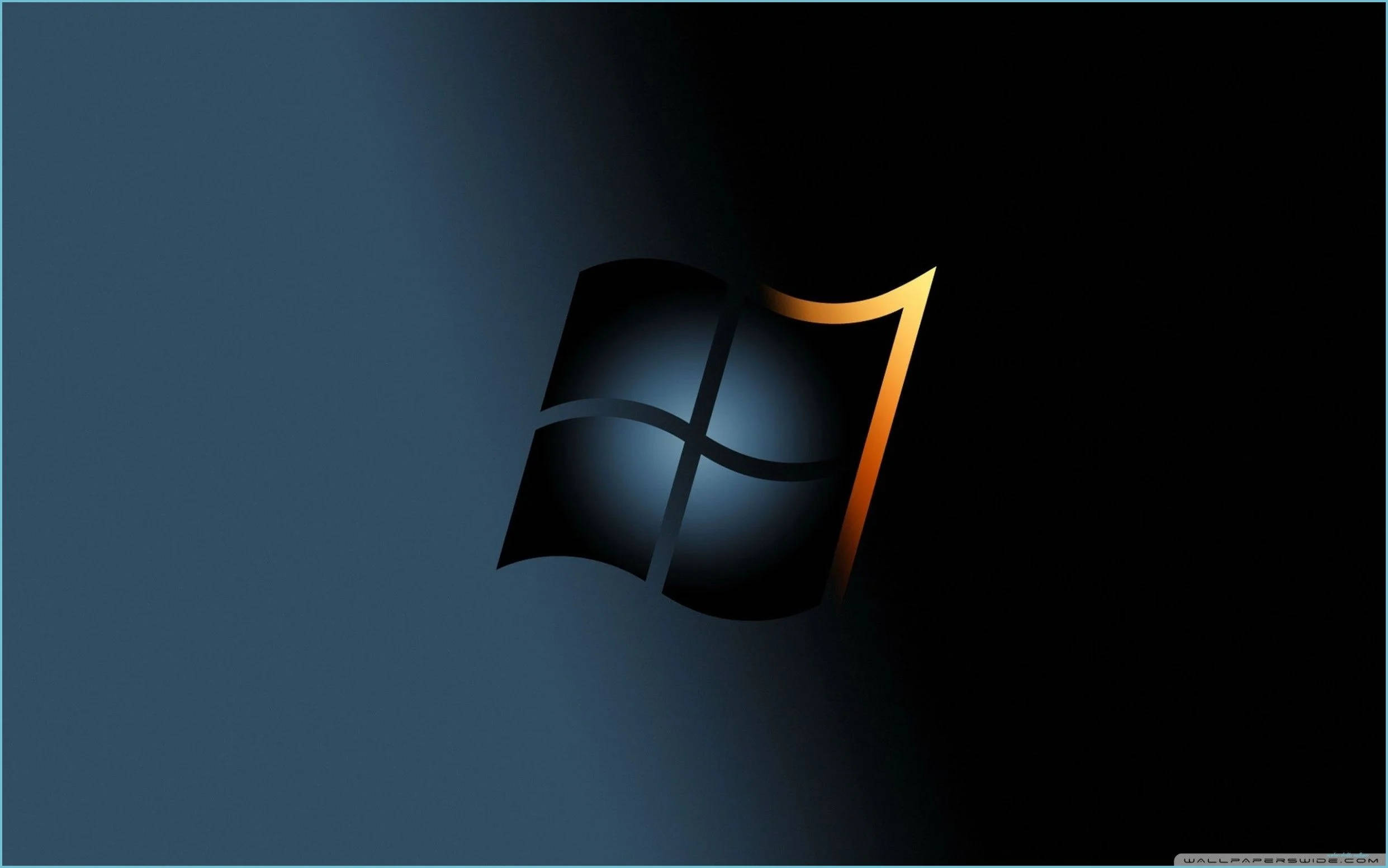 Windows 11 4K 桌布 壁紙 — Windows 7 標誌在深藍色漸變背景上閃耀著金色邊緣。