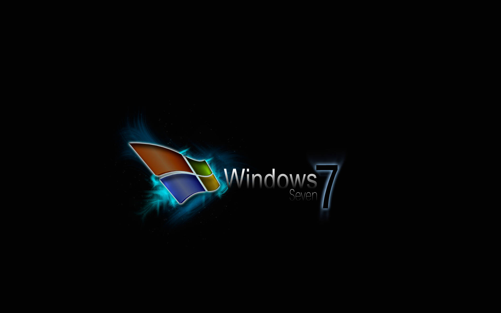 Windows 7 桌布 壁紙 — Windows 7 標誌在純黑背景上發出電光藍色的能量光芒。